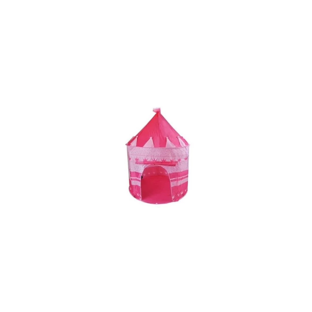 Cort de joaca pentru copii, tip castel, impermeabil, cu husa, model buline si coronite, roz, 105x135 cm, Isotrade - 
