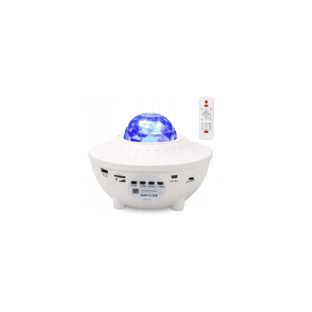 Lampa de noptiera cu proiector, LED, telecomanda, bluetooth, 4 culori, incarcare USB, alb, 12.3x16.4 cm - 