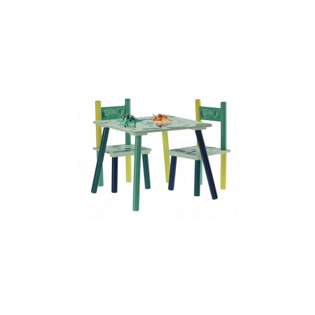 Set mobilier copii, model dinozaur, albastru si verde, lemn + MDF, 50x50x42 cm, Chomik - 