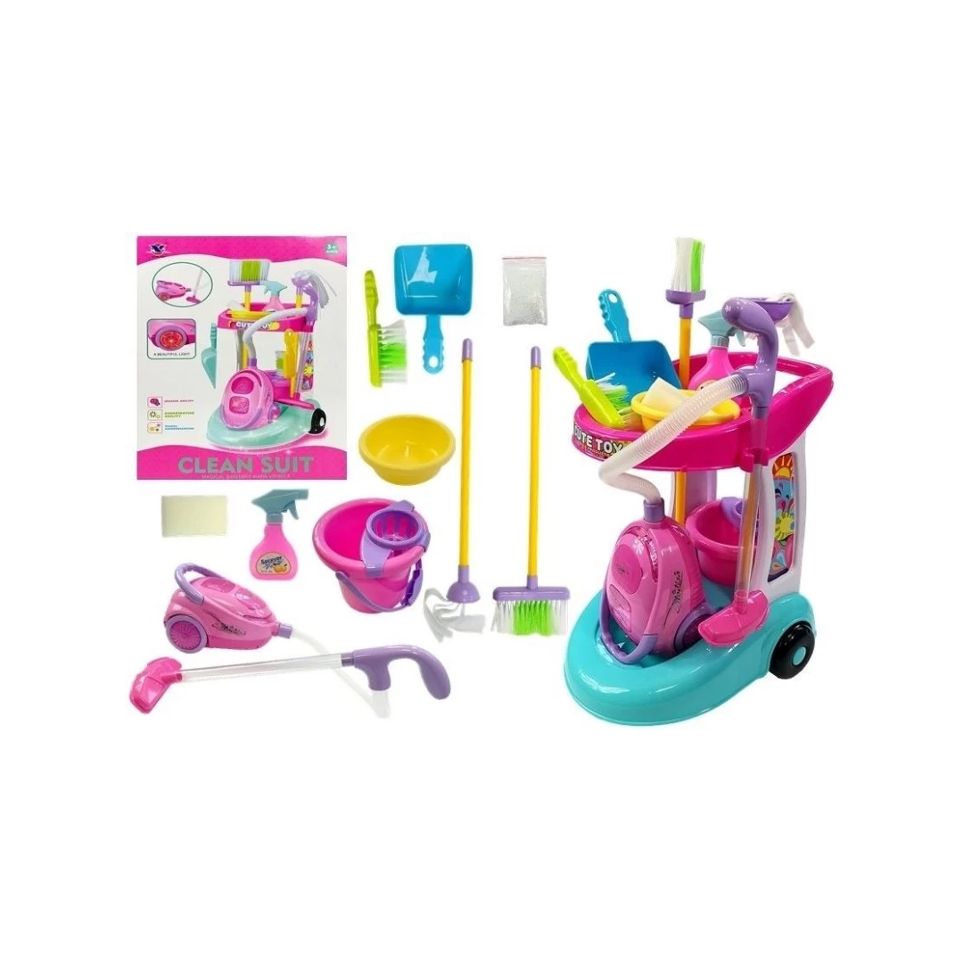 Set carucior de curatenie cu aspirator pentru copii, Cleaning Trolley, cu Accesorii de jucarie, Multicolor MCT 4827 - 