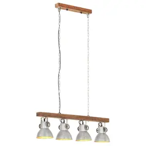 Lampă suspendată industrială, argintiu, lemn de mango, E27 - Această lampă suspendată, cu un abajur cu diametru de 17 cm, este cu siguranță un punct de atracție în camera de zi, sufragerie, bucătărie sau în alte...