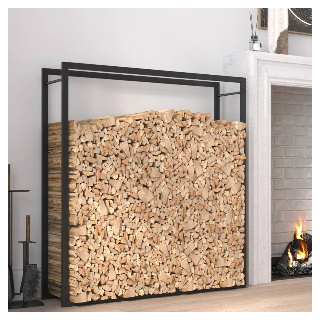 Suport pentru lemne de foc, negru mat, 110x28x116 cm, oțel - Acest suport pentru lemne de foc este o soluție ideală pentru depozitarea ordonată a lemnelor de foc. Material durabil: Acest suport de depozitare a l...