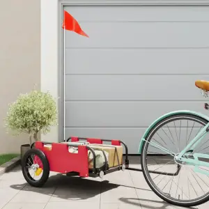 Remorcă de bicicletă pentru marfă, roșu, textil oxford și fier - Această remorcă de bicicletă pentru marfă este perfect potrivită pentru transport, prin conectarea acesteia la bicicleta dvs.  Construcție robustă: Ac...
