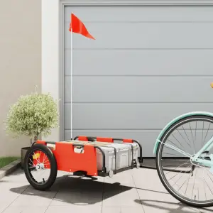 Remorcă de bicicletă pentru marfă, portocaliu, textil și fier - Această remorcă de bicicletă pentru marfă este perfect potrivită pentru transport, prin conectarea acesteia la bicicleta dvs.  Construcție robustă: Ac...