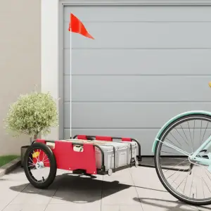 Remorcă de bicicletă pentru marfă, roșu, textil oxford și fier - Această remorcă de bicicletă pentru marfă este perfect potrivită pentru transport, prin conectarea acesteia la bicicleta dvs.  Construcție robustă: Ac...