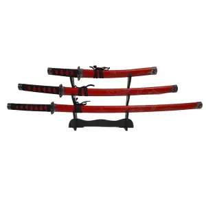 Set sabii katane decorative IdeallStore®, panoplie, Ninja Warrior, rosu, metal, 83 cm, teaca inclusa - 