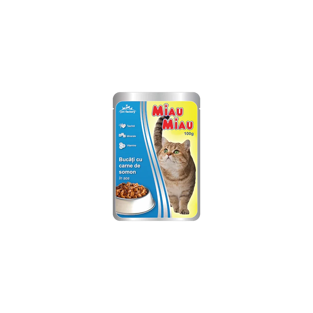 Hrana umeda pentru pisici Miau-Miau, Somon in sos, plic 100g - 