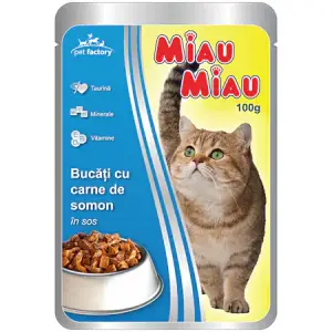 Hrana umeda pentru pisici Miau-Miau, Somon in sos, plic 100g - 
