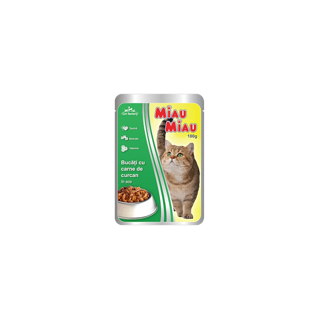 Hrana umeda pentru pisici Miau-Miau, Curcan in sos, plic 100g - 