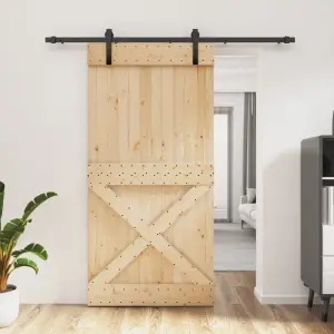 Ușă glisantă cu set feronerie, 100x210 cm, lemn masiv de pin - Această ușă glisantă din lemn masiv de pin este proiectată pentru a îmbogăți zona de intrare a casei dvs. și, de asemenea, pentru o securitate mai bun...