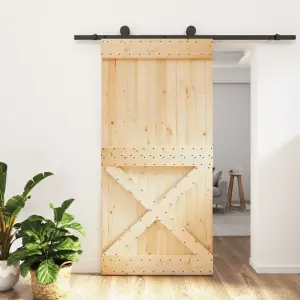 Ușă glisantă cu set feronerie, 100x210 cm, lemn masiv de pin - Această ușă glisantă din lemn masiv de pin este proiectată pentru a îmbogăți zona de intrare a casei dvs. și, de asemenea, pentru o securitate mai bun...