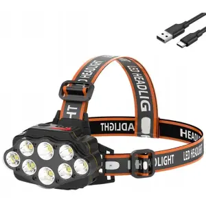 Lanterna de cap reincarcabila cu 8 LED-uri, curea reglabila, cablu incarcare, 4 moduri, negru - 