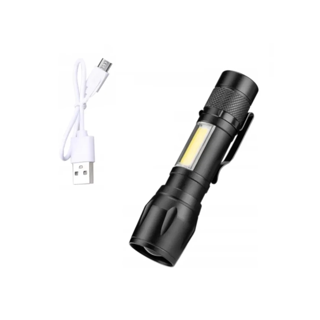 Lanterna tactica cu Zoom, rezistenta la apa, 3 moduri iluminare, cablu reincarcare, negru - 