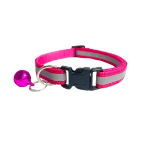 Zgarda reflectorizanta pentru caini si pisici, cu clopotel, reglabil 21-33 cm, roz - 