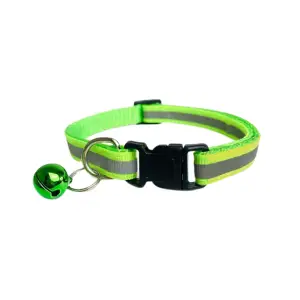 Zgarda reflectorizanta pentru caini si pisici, cu clopotel, reglabil 21-33 cm, verde - 