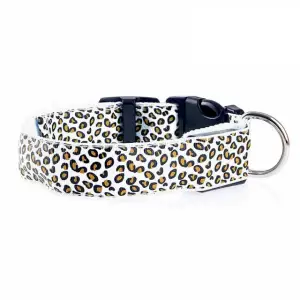 Zgarda LED pentru caini si pisici, model leopard, 58 cm, marimea L, alb - 