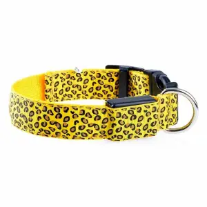 Zgarda LED pentru caini si pisici, model leopard, 40 cm, marimea M, galben - 