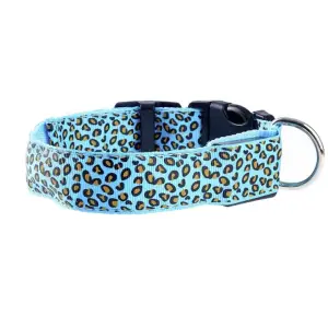 Zgarda LED pentru caini si pisici, model leopard, 58 cm, marimea L, albastru - 