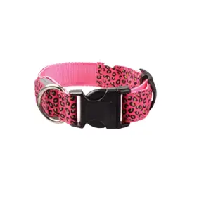 Zgarda LED pentru caini si pisici, model leopard, 40 cm, marimea M, roz - 