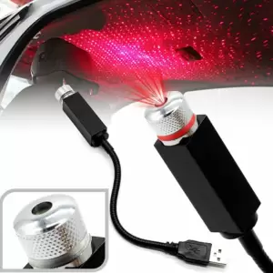 Lampa cu laser pentru plafon auto SkyLight cu alimentare USB - Lampa LED SkyLight cu brat flexibil, cu mufa USBIdeala pentru masina, dormitor sau petreceri. Produsul creaza o atmosfera cu cer instelat. Cand o folosesti in masina, nu il va deranja pe sofer. Va crea de asemenea peisaje frumoase instelate pentru ceilalti pasageri.Material: Aliaj aluminiuTipul sursei de lumina: Lumina laser