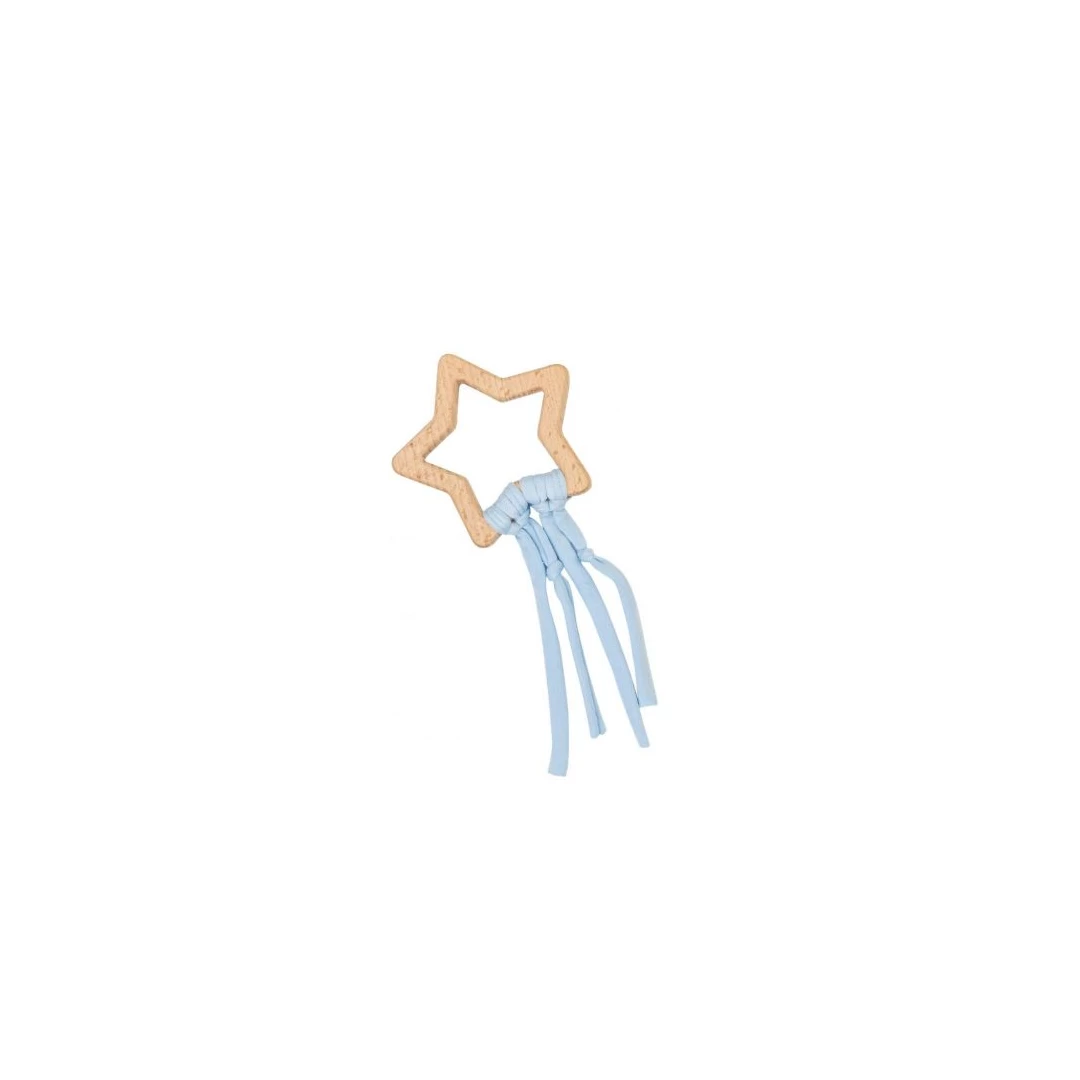 Jucarie Nature Shooting Star Blue - Fabricat din lemn de fag si textil din bumbac, diferitele sale texturi stimuleaza simturile bebelusilor, la orice atingere. Jucaria apartine colectiei NATURE TOY Produs dezvoltat de SARO Baby Spania