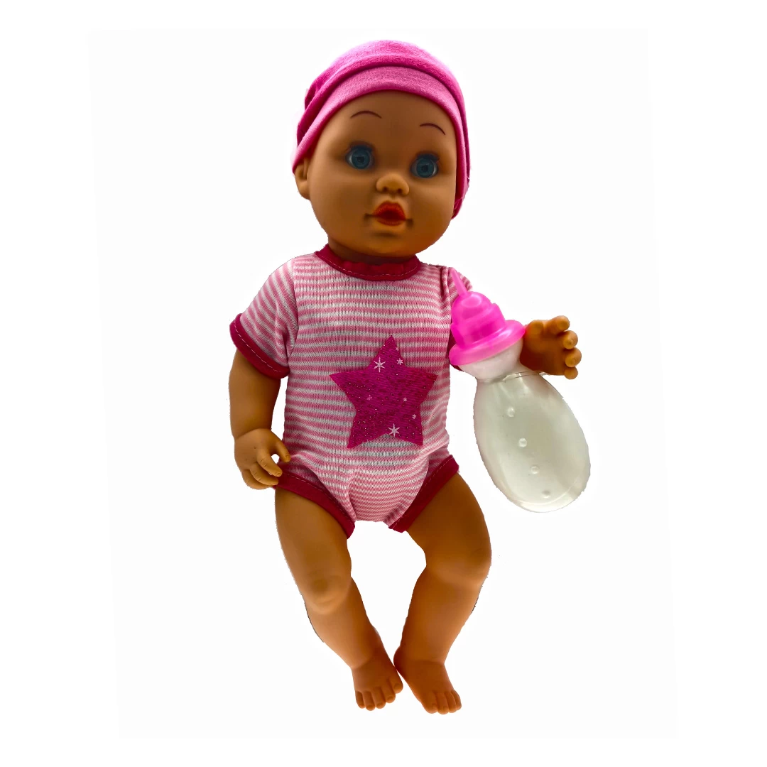 Papusa bebelus roz 35 cm cu biberon  vorbeste in limba romana - 