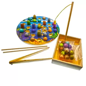 Joc Montessori magnetic cu pestisori si 3 unelte de pescuit - 