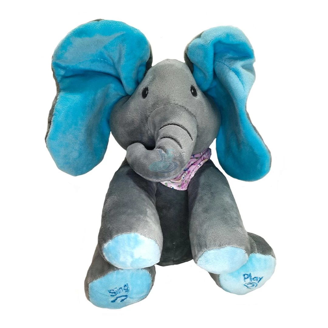 Elefant interactiv Peek a Boo gri cu albastru - 