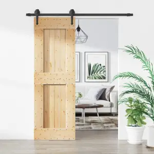 Ușă glisantă cu set de feronerie 70x210 cm, lemn masiv de pin - Această ușă glisantă din lemn masiv de pin este proiectată pentru a îmbogăți zona de intrare a casei dvs. și, de asemenea, pentru o securitate mai bun...