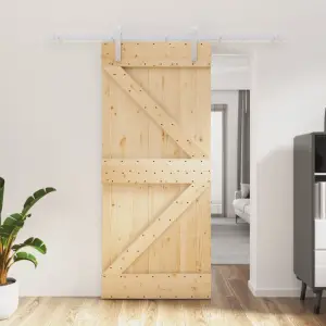 Ușă glisantă cu set feronerie, 90x210 cm, lemn masiv de pin - Această ușă glisantă din lemn masiv de pin este proiectată pentru a îmbogăți zona de intrare a casei dvs. și, de asemenea, pentru o securitate mai bun...