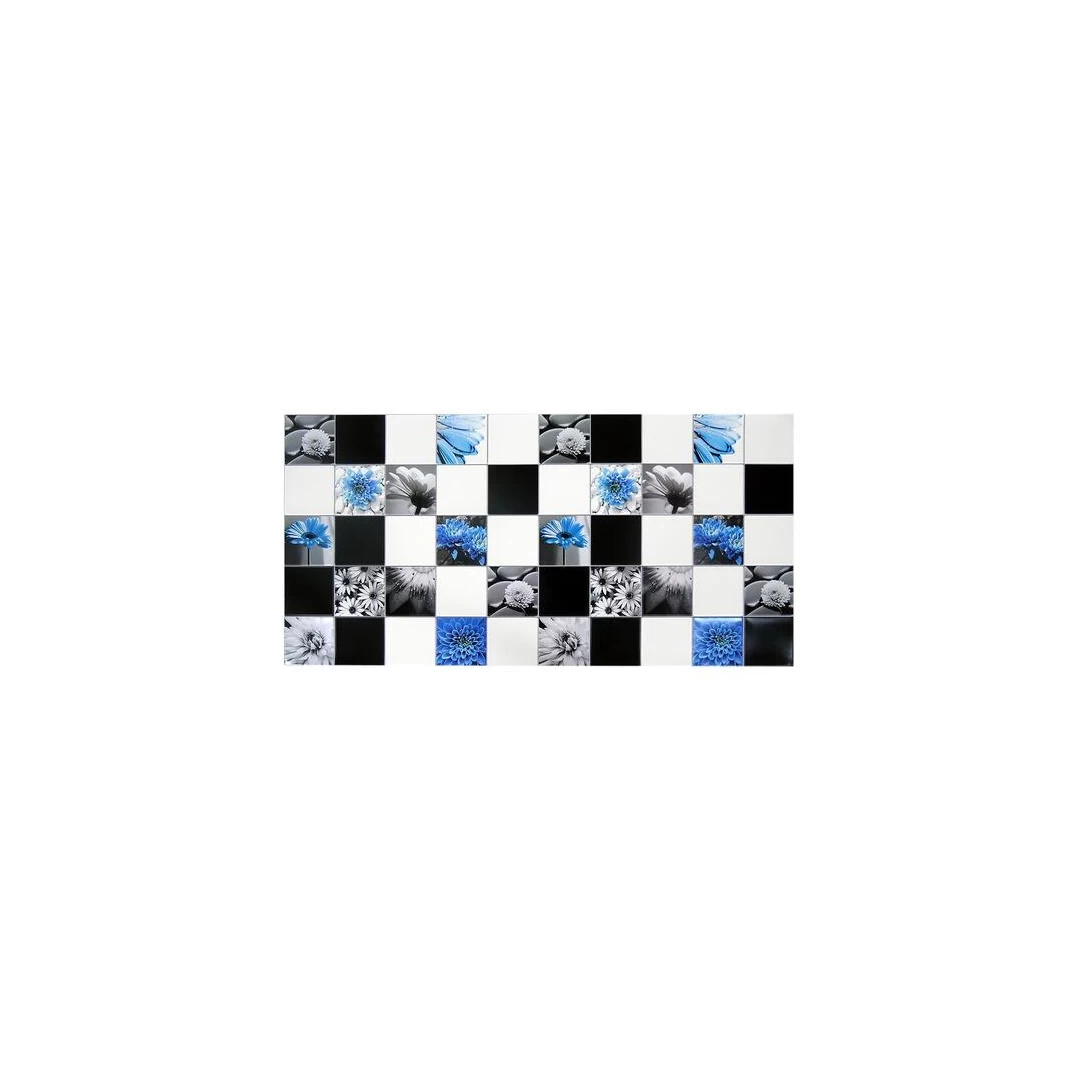 Panou decorativ, PVC, model floral, alb, negru si albastru, 96x48.5 cm - 