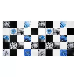 Panou decorativ, PVC, model floral, alb, negru si albastru, 96x48.5 cm - 