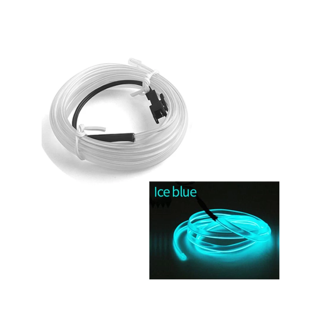 Fir Neon Auto   EL Wire   culoare Albastru Turcoaz, lungime 5M, alimentare 12V, droser inclus - 