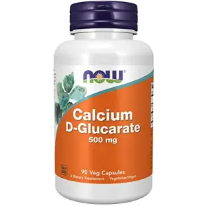 Now Foods Calciu D-Glucarat, 500 mg, doza mare, 90 capsule vegane, testat in laborator, fara gluten, fara soia, vegetarian, fara inginerie genetica - 