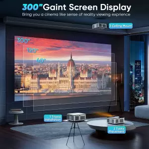 Videoproiector led 4K Ready WiFi și Bluetooth Nativ 1080P 600 ANSI portabil Full HD pentru jocuri video Home Cinema, compatibil cu smartphone-uri iOS sau Android, laptop, TV Stick, PS5, HDMI, USB - <p><span class="Y2IQFc" lang="ro">Rezoluție suportată: 4k, 2k, 1080p, 1080i, 720p, 576i, 480p, 480i · 10000:1 Contrast ridicat Display de MAX 300" (dimensiune recomandată 40-180 inch) · Durata de viata 65000 ore Difuzoare surround stereo Hi-Fi de 5 W (Acest proiector nu acceptă Dolby, vă rugăm să îl opriți când îl utilizați.)</span></p>