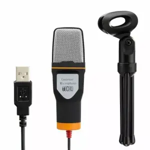 Microfon cu tripod, negru, USB, Gonga® - Iti prezentam microfon pentru pc util pentru jocuri, streaming online, ce ofera o calitate ridicata a sunetului