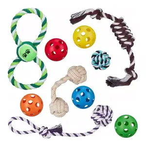 Set 10x jucarii pentru catei, mixte, din bumbac si plastic, Gonga® Multicolor - 