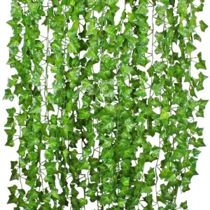 Set 12 bucati iedera cu frunze, artificiala, lungime 2m, Gonga® Verde - 
