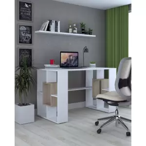 Birou TIP III ro - alb+sonoma - Achizitioneaza ca un profesionist mobilier birou pentru PC, L120xA60xi74cm, culoare alb+sonoma. Acum si  livrare rapida.