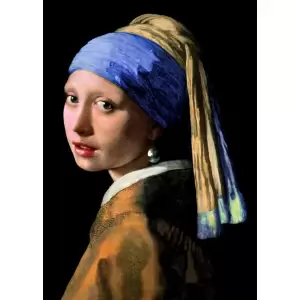 Tablou Canvas, Fata cu cercel de perle, reproducere Johannes Vermeer, 50 x70 cm, Rama lemn, Multicolor - 