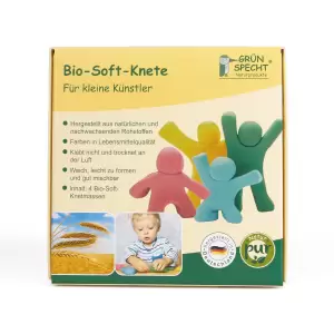 Set Plastilina organica, pentru copii, 2 ani+, la tub, 4 culori, moale, nelipicioasa, usor de modelat, Grunspecht 680-00 - 