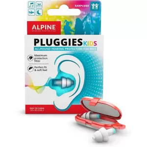 Dopuri de urechi antifonice reutilizabile pentru copii 3-12 ani, transparente, protectie zgomote SNR 25, previn patrunderea apei in ureche, ALPINE Pluggies Kids ALP23541 - 