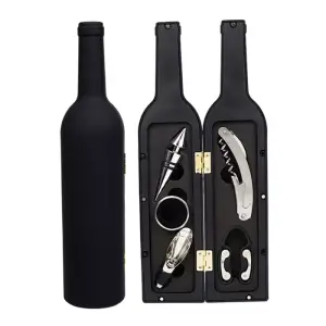 Set 6 accesorii pentru vin, model sticla de vin, Gonga® Negru - 