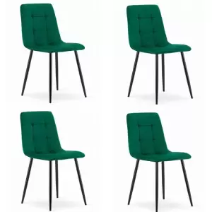 Set 4 scaune stil scandinav, Mercaton, Kara, catifea, metal, verde si negru, 44.5x50.5x87 cm - Set 4 scaune stil scandinav, Artool, Kara, catifea, metal, verde si negru, 44.5x50.5x87 cmCaracteristici: Se disting printr-un sezut moale, matlasat, care asigura confortul. Tapiteria din catifea cu tesatura ofera un look elegant si este foarte fina la atingere.Picioarele inalte si solide din metal sunt responsabile de stabilitatea perfecta si de rezistenta in timp.Scaunele se vor integra intr-un ambient cu decor modern, fie ca vorbim despre o zona de asteptare, un living sau chiar o bucatarie.De asemenea, aceste scaune au o rezistenta sporita la zgarieturi sau deterioriari, astfel ca sunt potrivite in orice casa, inclusiv cele in care exista animale de companie. Specificatii: Material sezut: catifeaMaterial picioare: metalCuloare: verdeLatime: 44.5 cmAdancime: 50.5 cmInaltime: 87 cmInaltime sezut: 49 cmLatime sezut: 44.5 cmAdancime sezut: 38 cmInaltime spatar: 38 cmGreutatea unui scaun: 4.1 kgGreutate maxima suportata: 120 kg