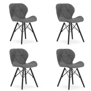Set 4 scaune stil scandinav, Mercaton, Lago, piele ecologica, lemn, gri si negru, 47.5x36x74 cm - 