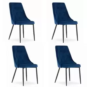 Set 4 scaune stil scandinav, Mercaton, Imola, catifea, metal, bleumarin, 48.5x61x93.5 cm - 