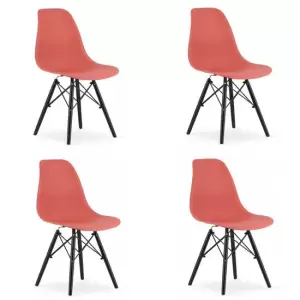 Set 4 scaune stil scandinav, Mercaton, Osaka, PP, lemn, vermilion si negru, 46x54x81 cm - 