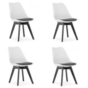 Set 4 scaune stil scandinav, Mercaton, Mark, PP, lemn, alb si negru, perna neagra, 49x43x82 cm - 