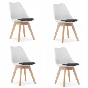 Set 4 scaune stil scandinav, Mercaton, Mark, PP, lemn, alb, perna neagra, 49x43x82 cm - 