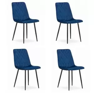 Set 4 scaune stil scandinav, Mercaton, Turin, catifea, metal, bleumarin si negru, 44.5x53x88.5 cm - <p>Set 4 scaune stil scandinav, Artool, Turin, catifea, metal, bleumarin si negru, 44.5x53x88.5 cm Caracteristici: Se distinge printr-un sezut moale, matlasat, care asigura confortul. Tapiteria din catifea cu tesatura ofera un look elegant si este foarte fina la atingere.Picioarele inalte si solide din metal sunt responsabile de stabilitatea perfecta si de rezistenta in timp.Scaunul se va integra intr-un ambient cu decor modern, fie ca vorbim despre o zona de asteptare, un living sau chiar o bucatarie.De asemenea, acest scaun are o rezistenta sporita la zgarieturi sau deterioriari, astfel ca este potrivit in orice casa, inclusiv cele in care exista animale de companie. Specificatii: Material sezut: catifeaMaterial picioare: metalCuloare: bleumarin, negruLatime: 44.5 cmAdancime: 53 cmInaltime: 88.5 cmInaltime sezut: 48.5 cmAdancime sezut: 40 cmLatime sezut: 44.5 cmInaltime spatar: 40 cmGreutate: 4.2 kgGreutate maxima suportata: 120 kg</p>
